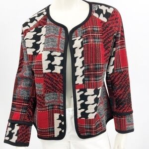 Artistic Red and Black Patchwork Blazer
